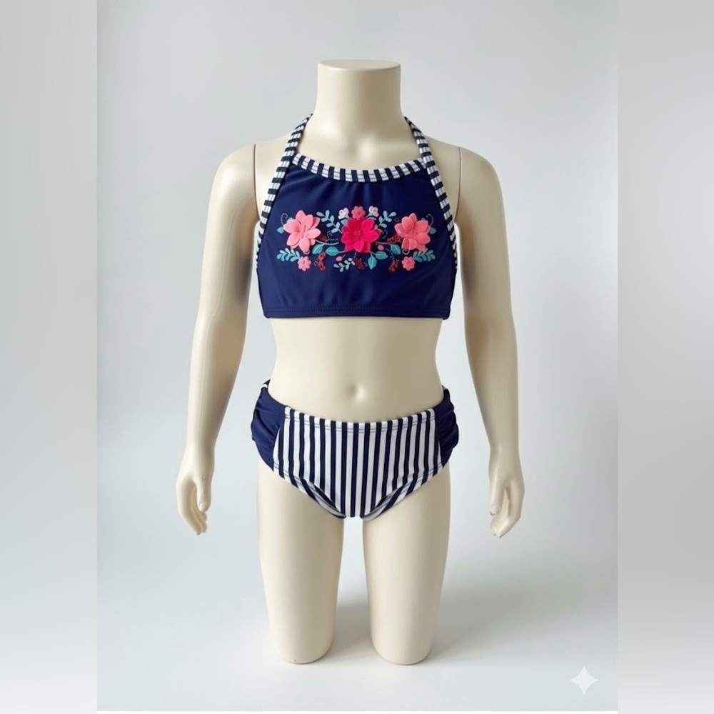 Flapdoodles Blue and White Bikini Set with Nautical Stripes